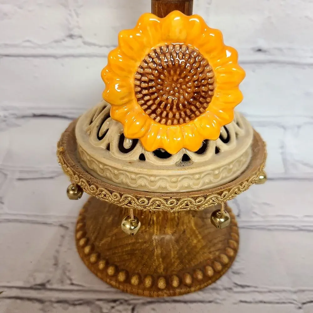 Wood Bobbin Sunflower Ring Display Stand